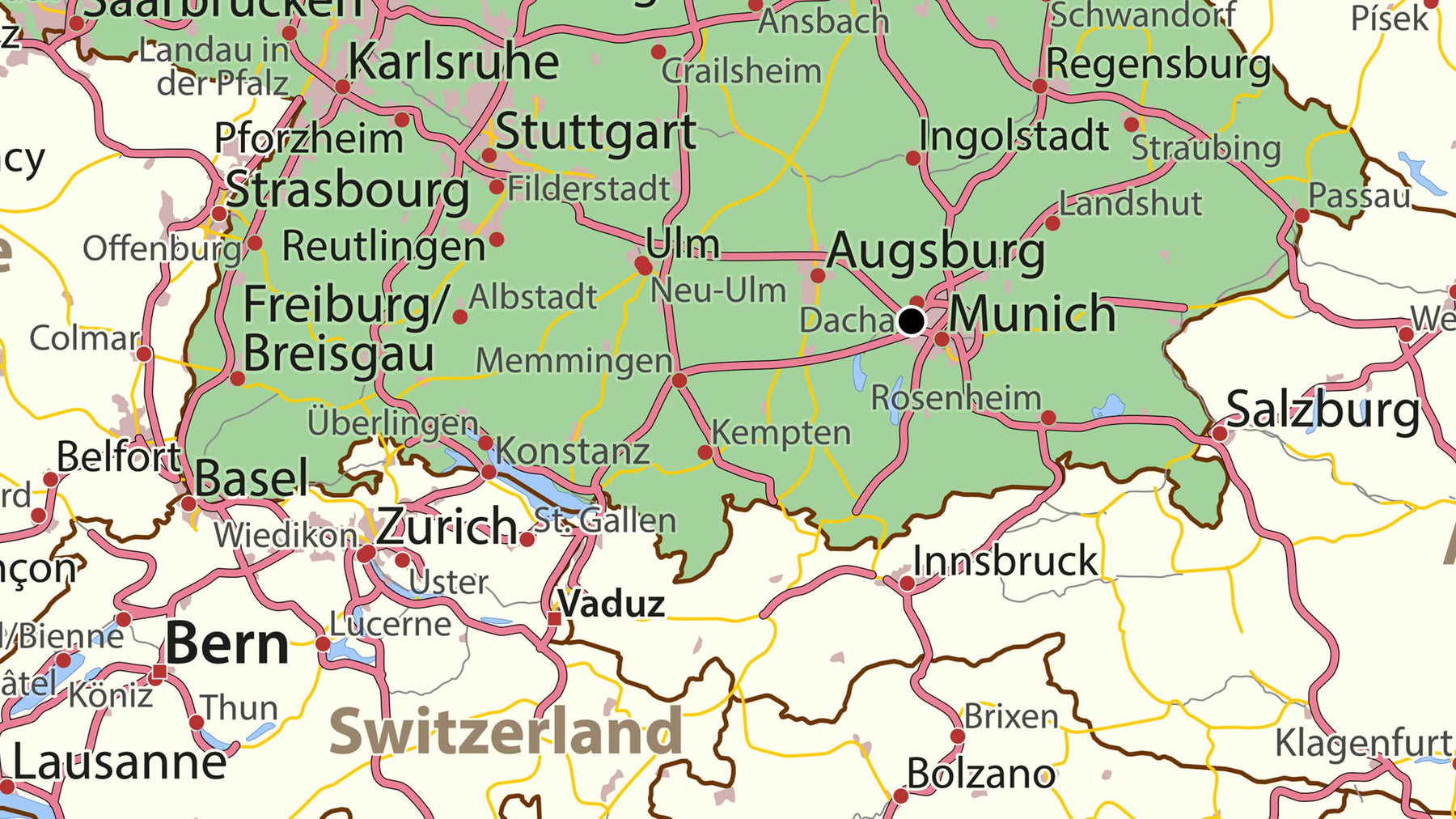 Mapa del sur de Alemania
